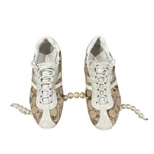 Coach Katelyn White and Tan Sneakers